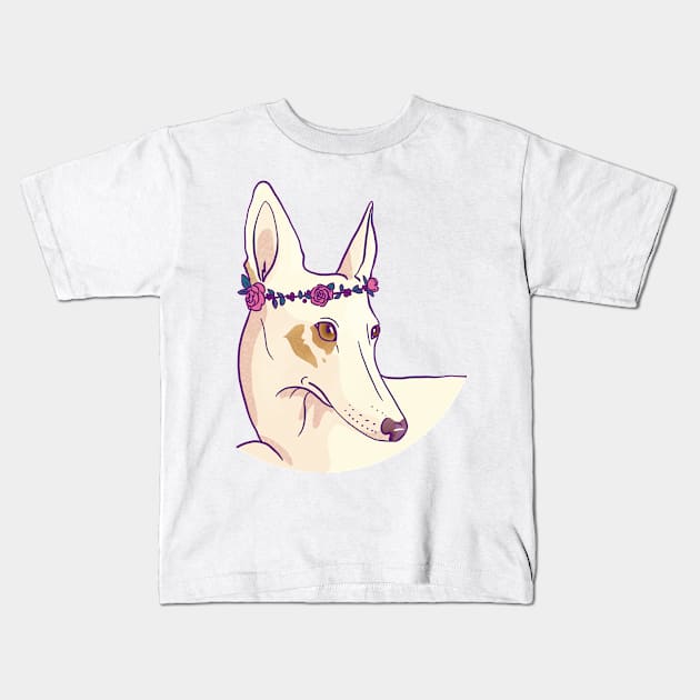 White Ibiza Hound With A Flower Wreath Kids T-Shirt by AnanasArt